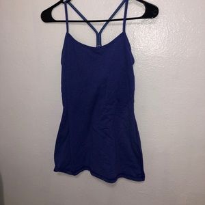 blue stripped athletic shirt